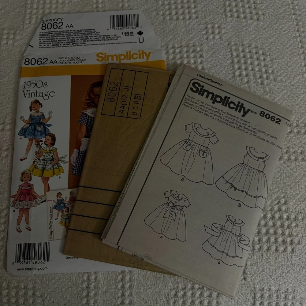 Simplicity Pattern 8062 AA for Remake of Vintage 1950s Toddler’s Dress